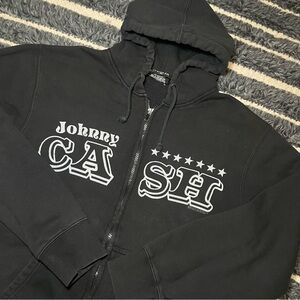 Vintage Y2K Johnny Cash Graphic Black Zip Up Jacket 2000s Size Medium ZION